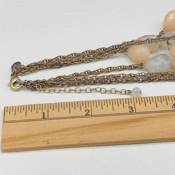 Lydell NYC 3 Strand Necklace Pastel Peach Milky Clear Faceted Briolette Beads - Picture 10 of 11